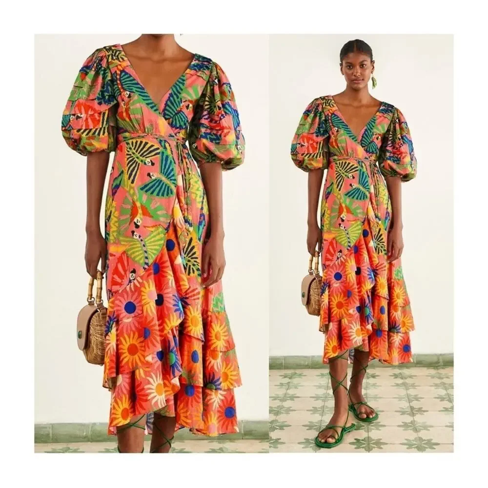 Farm Rio Macaw Ruffled Wrap Dress - Picture 2 of 14